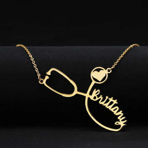 Nurse Custom Name Necklace Stethoscope