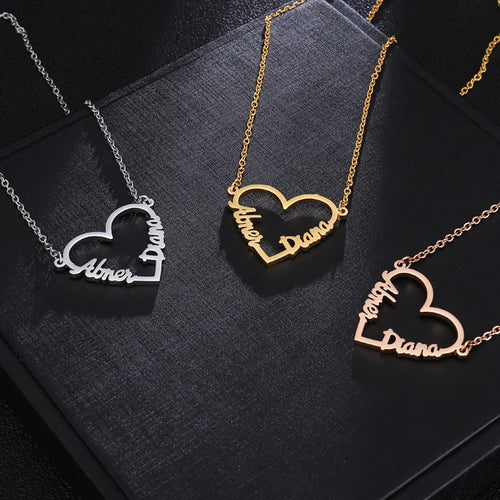 Rose Gold Love Heart Personalized Name Necklaces