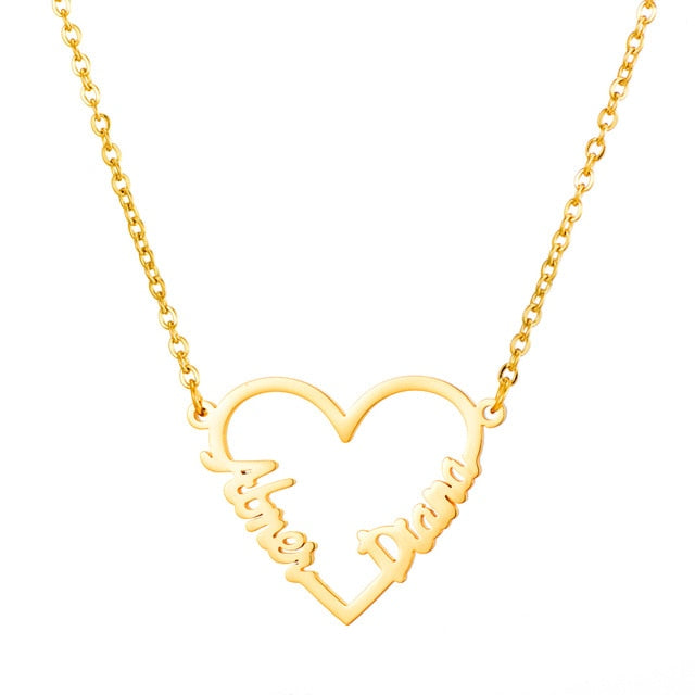 Rose Gold Love Heart Personalized Name Necklaces