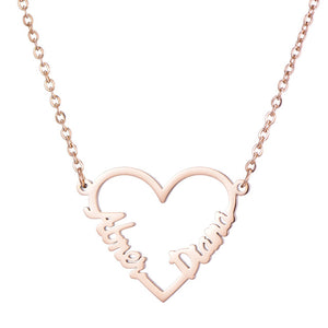 Rose Gold Love Heart Personalized Name Necklaces